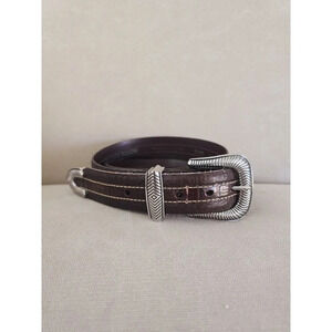 Vintage Bison Coloma Brown 5162 Leather Buckle Belt USA Croc Emboss Mens Size 40